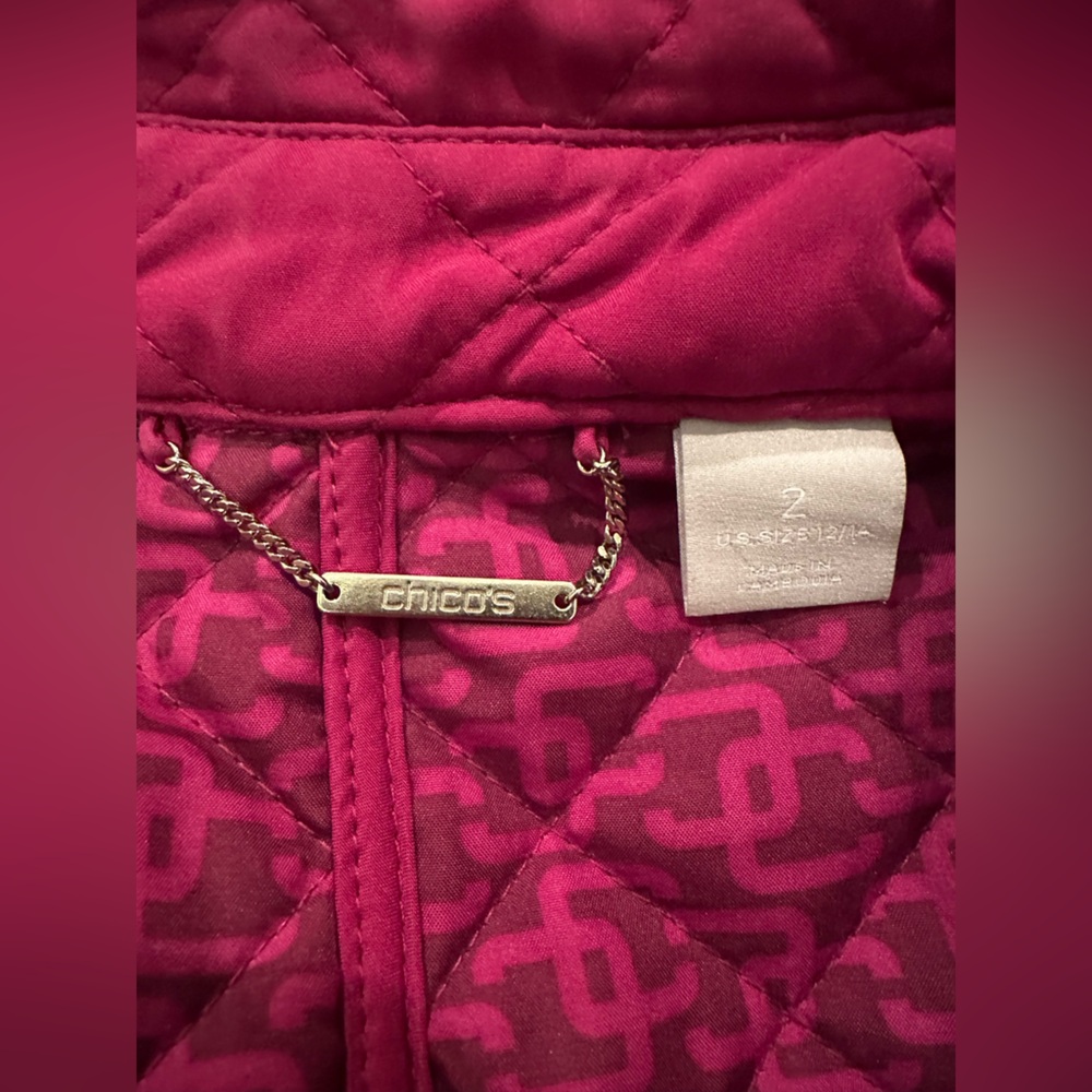 Chicos Modern Quilted Jacket, Fuschia, 2 - Picture 5 of 7